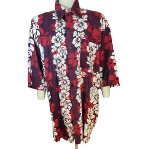 Coco Mango Red White Floral Hawaiian Beach Button Down Shirt Men's 2XL